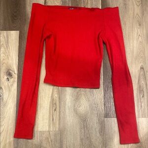 Brandy Melville Red Long Sleeve Off The Shoulder Top